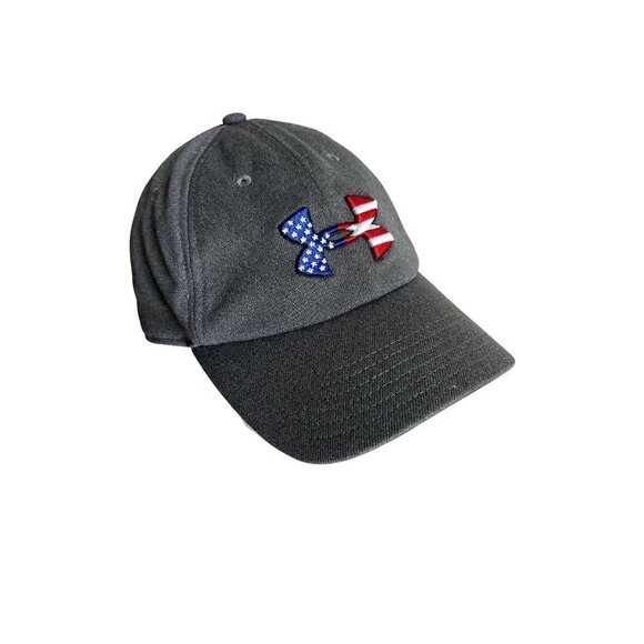 Under Armour Gray Baseball Hat Blitzing Red White Blue Flat Stars - Picture 1 of 7